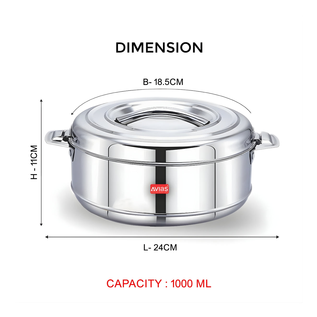 Avias Astra SS Double Wall Casserole with SS Lid 1000 ml_3