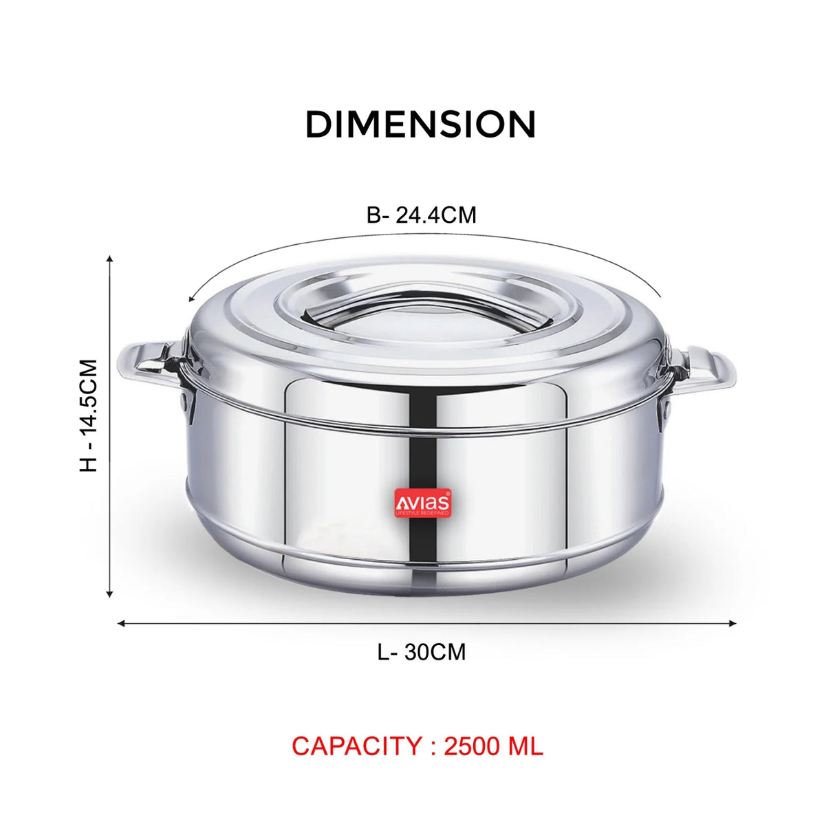 Avias Astra SS Double Wall Casserole with SS Lid 2500 ml_3