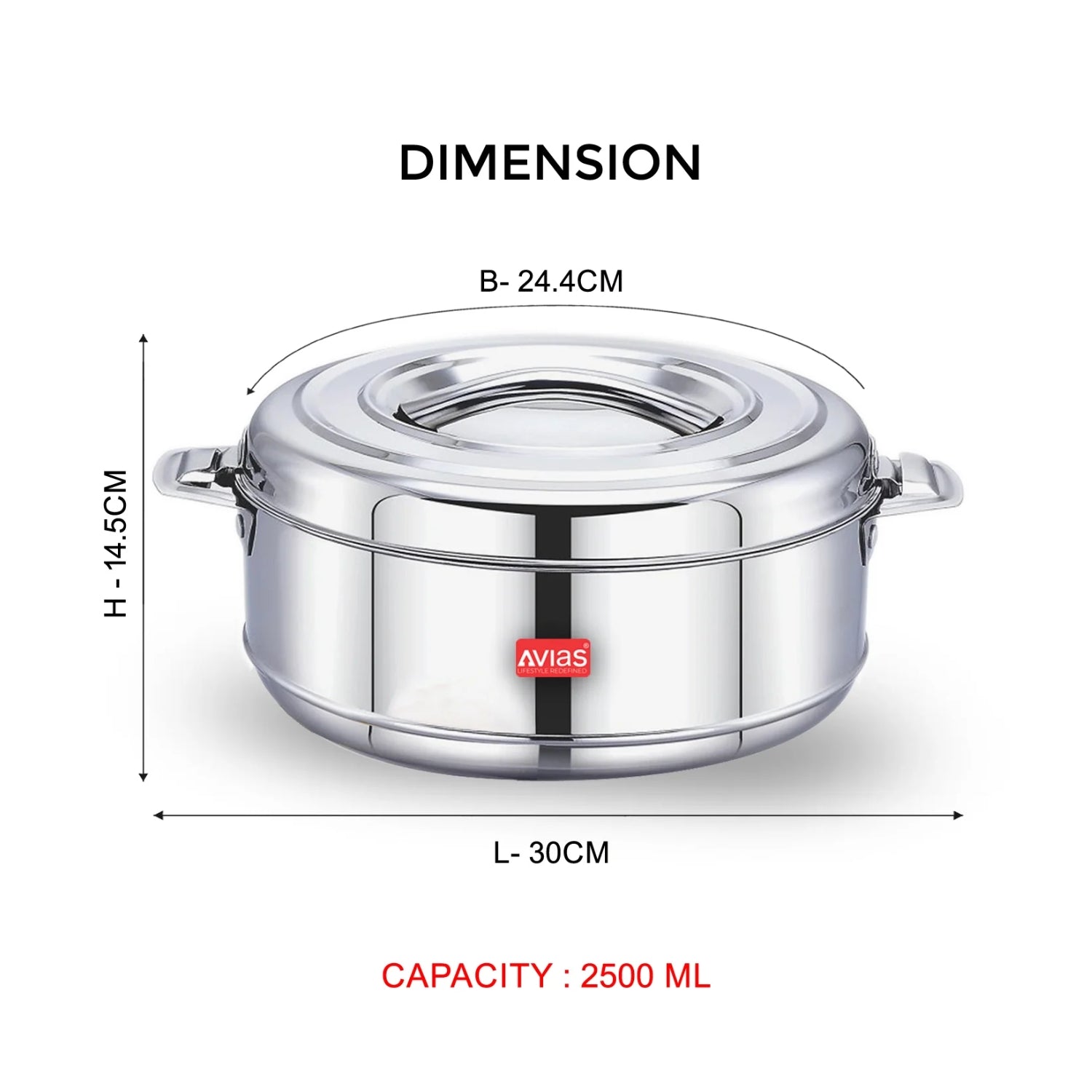 Avias Astra SS Double Wall Casserole with SS Lid 2500 ml_3