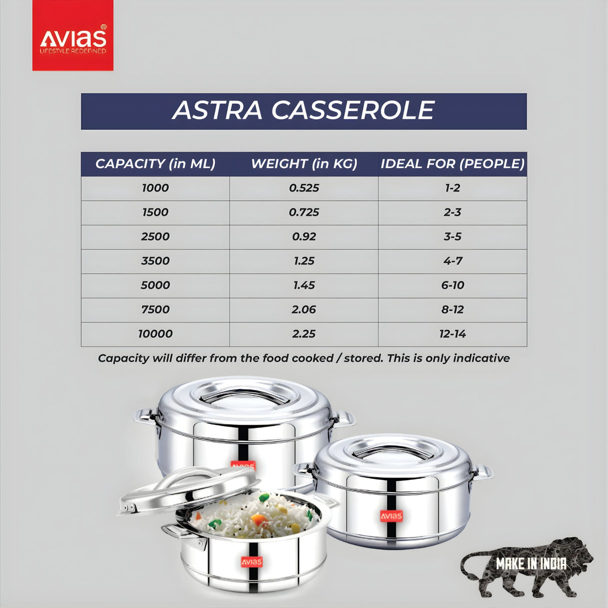 Avias Astra SS Double Wall Casserole with SS Lid 2500 ml_6