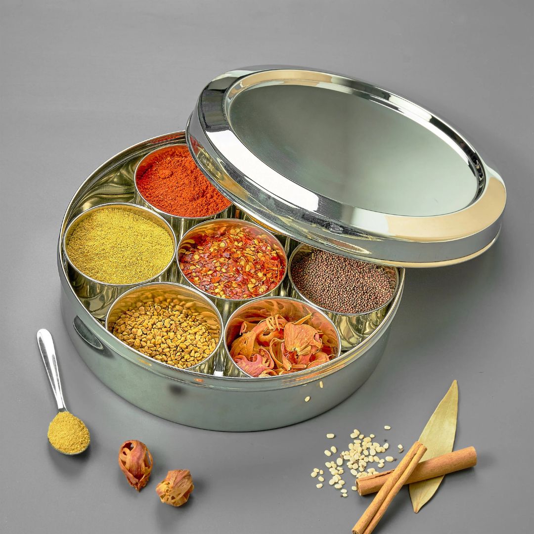 Avias Elegant Stainless Steel Spice Box 7 Compartments with SS Lid 