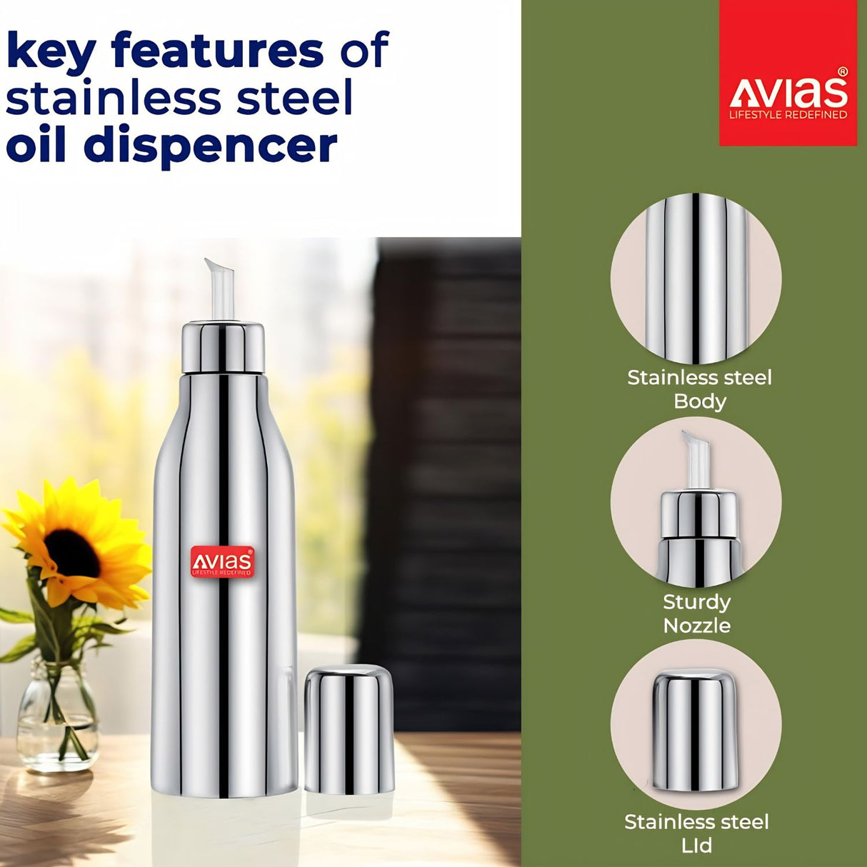 Avias Ezee SS Oil Dispenser Slant with SS Lid 700 ml_5