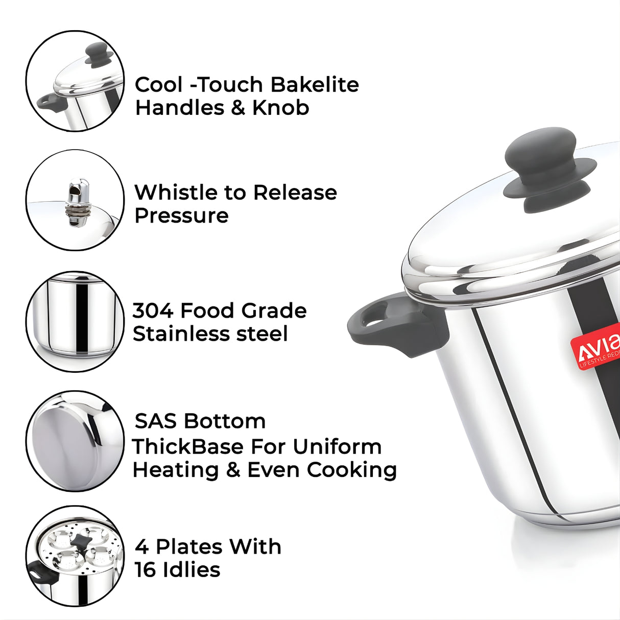 Avias Idlymate IB Stainless Steel Idly Cooker 4 Plate \ 16 Idly_2