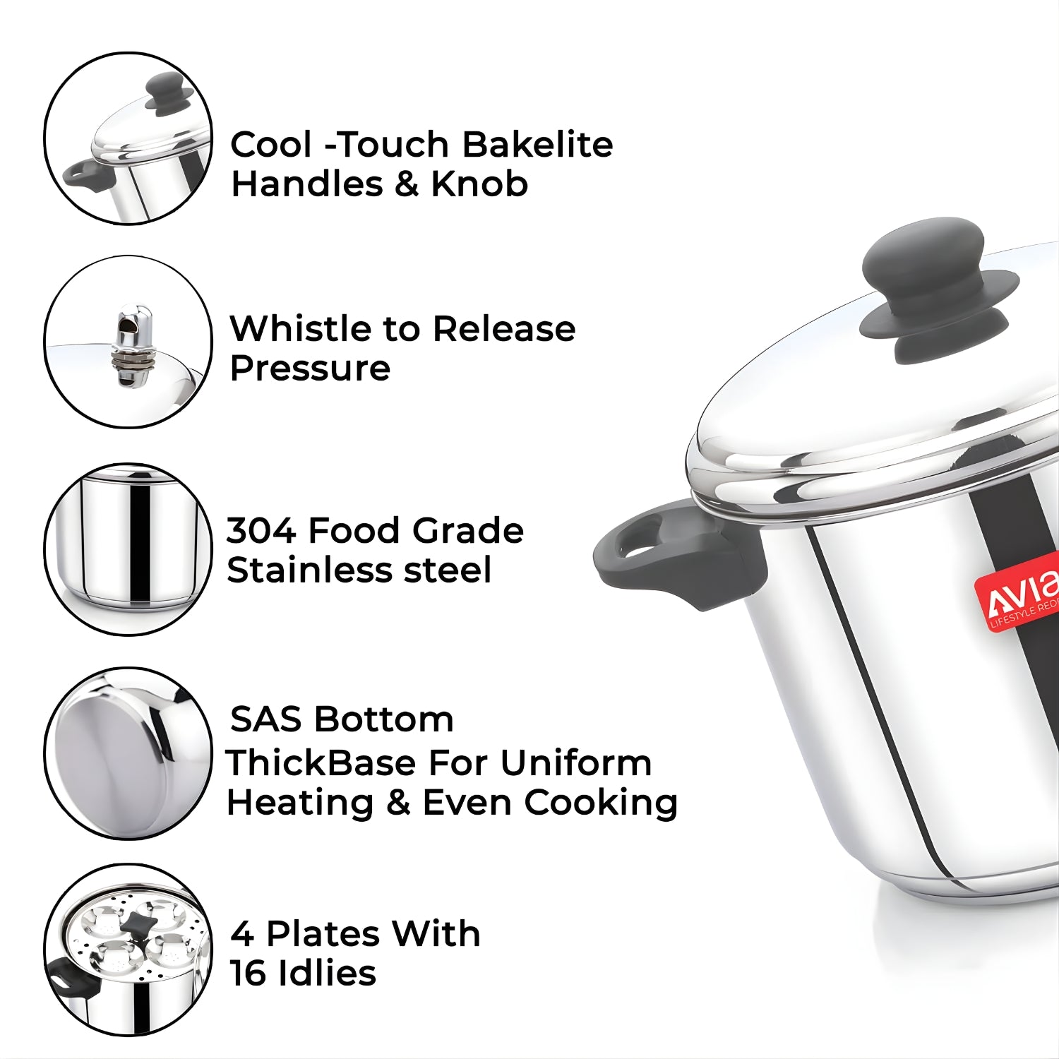 Avias Idlymate IB Stainless Steel Idly Cooker 4 Plate \ 16 Idly_2