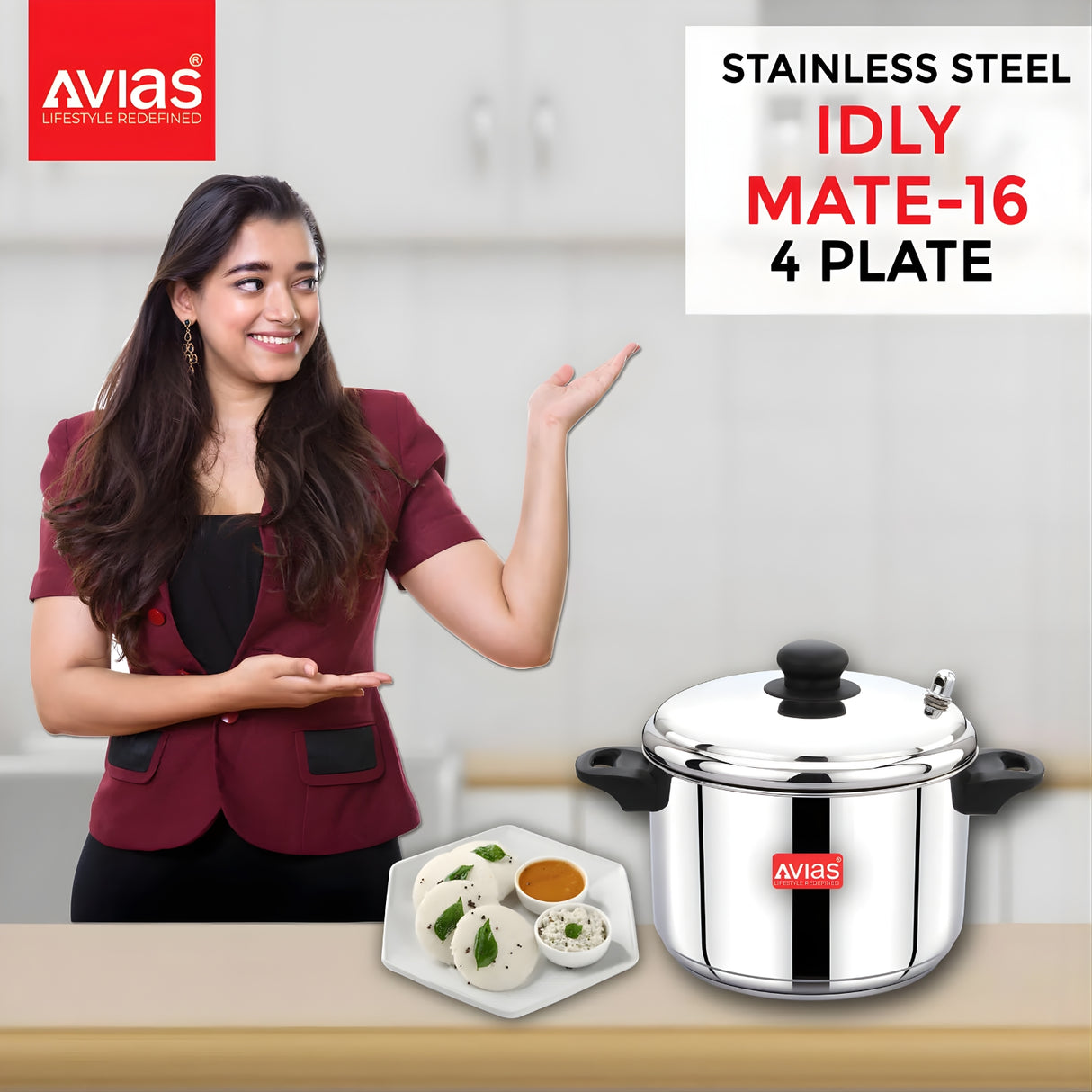 Avias Idlymate IB Stainless Steel Idly Cooker 4 Plate \ 16 Idly_7