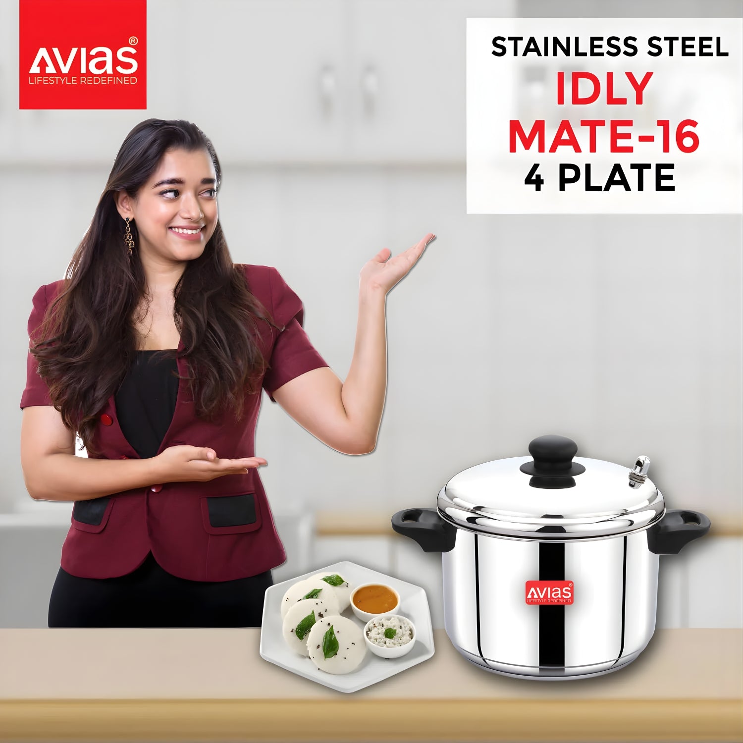 Avias Idlymate IB Stainless Steel Idly Cooker 4 Plate \ 16 Idly_7