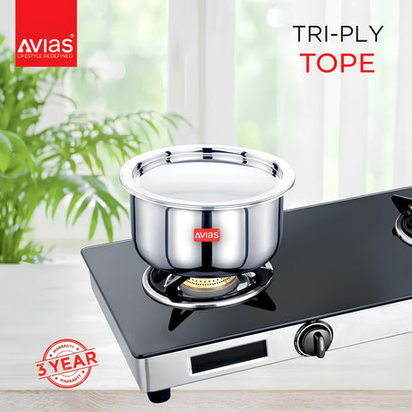 Avias Riara Premium Stainless Steel Triply Tope with SS Lid 16 cm \ 1.5 L_2