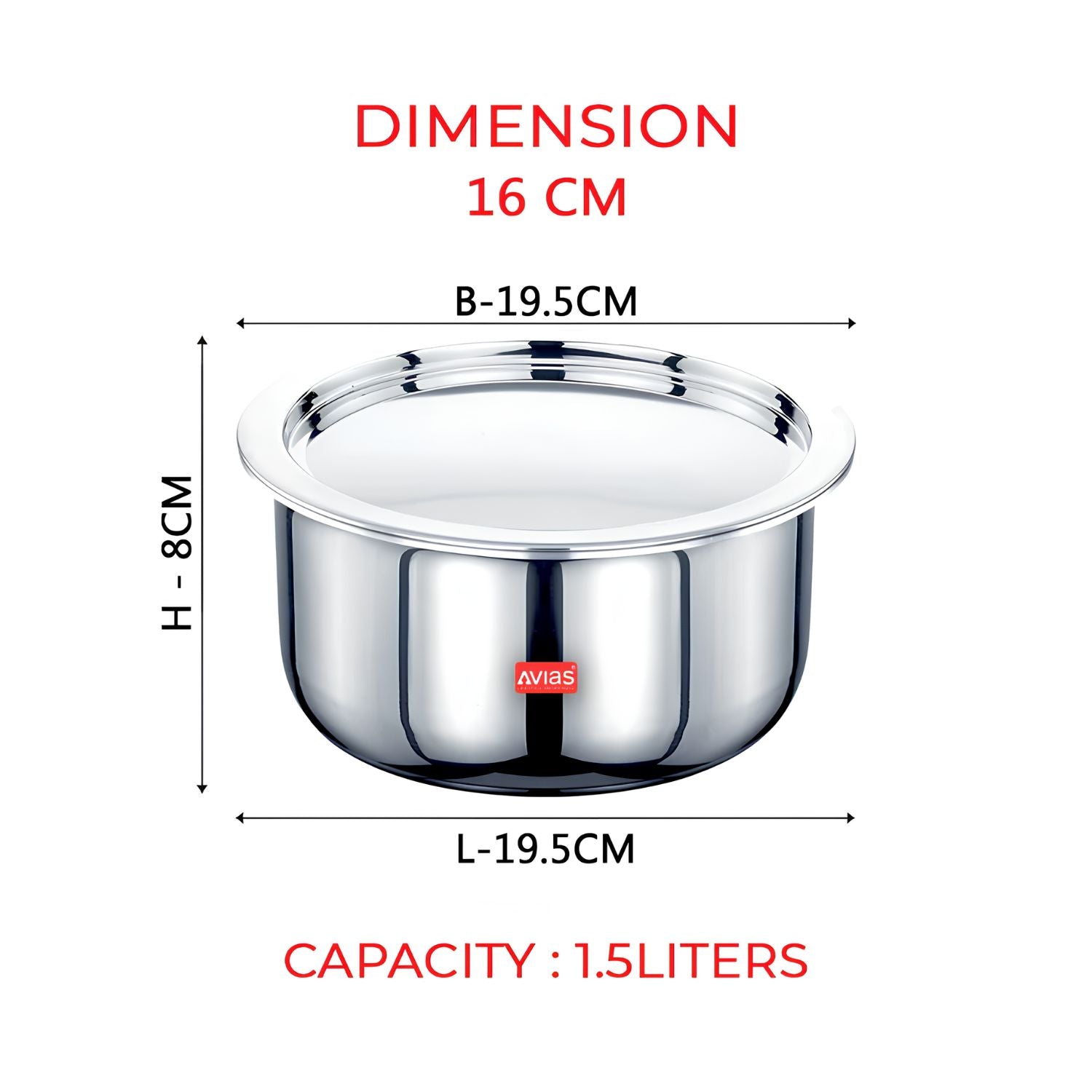 Avias Riara Premium Stainless Steel Triply Tope with SS Lid 16 cm \ 1.5 L_3