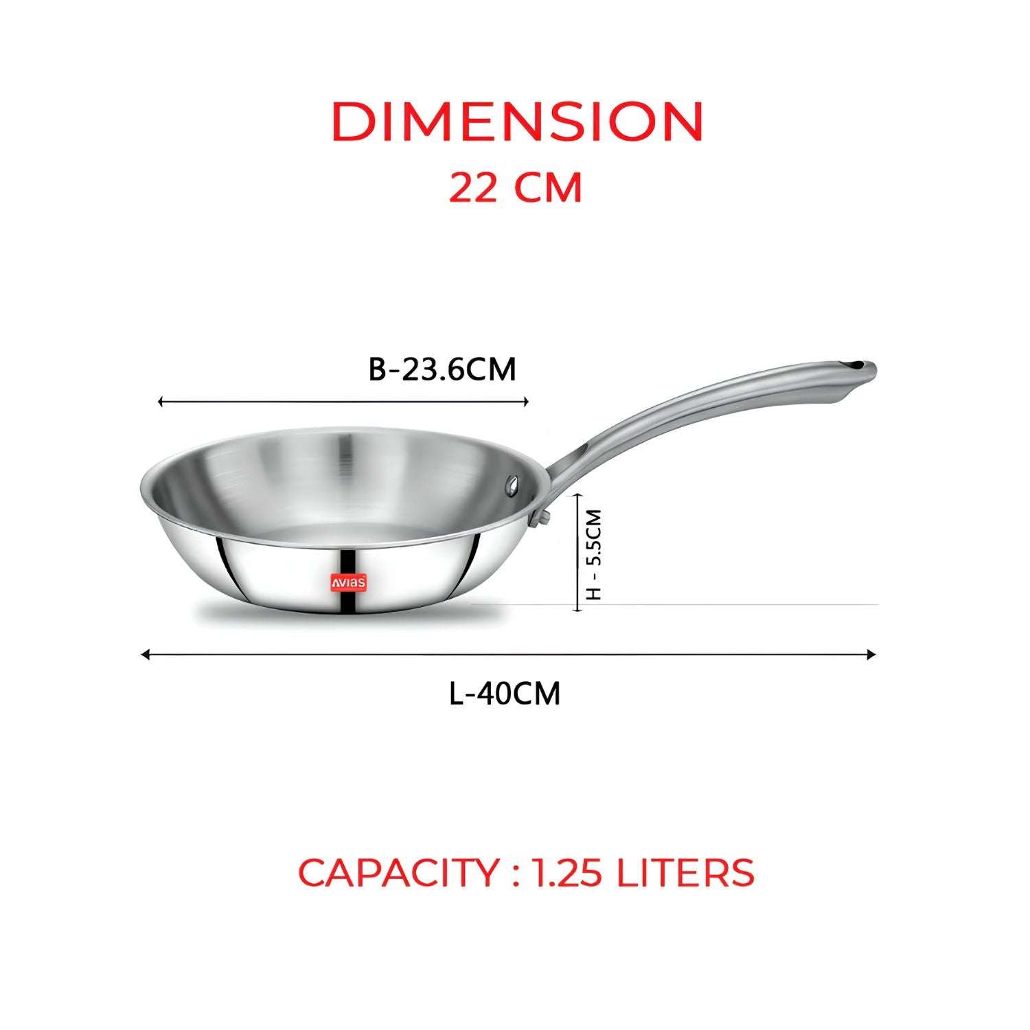 Avias Riara Premium Triply Stainless Steel Fry Pan with SS Lid 22 cm \ 1.25 L_2