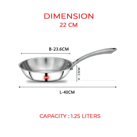 Avias Riara Premium Triply Stainless Steel Fry Pan with SS Lid 22 cm \ 1.25 L_2