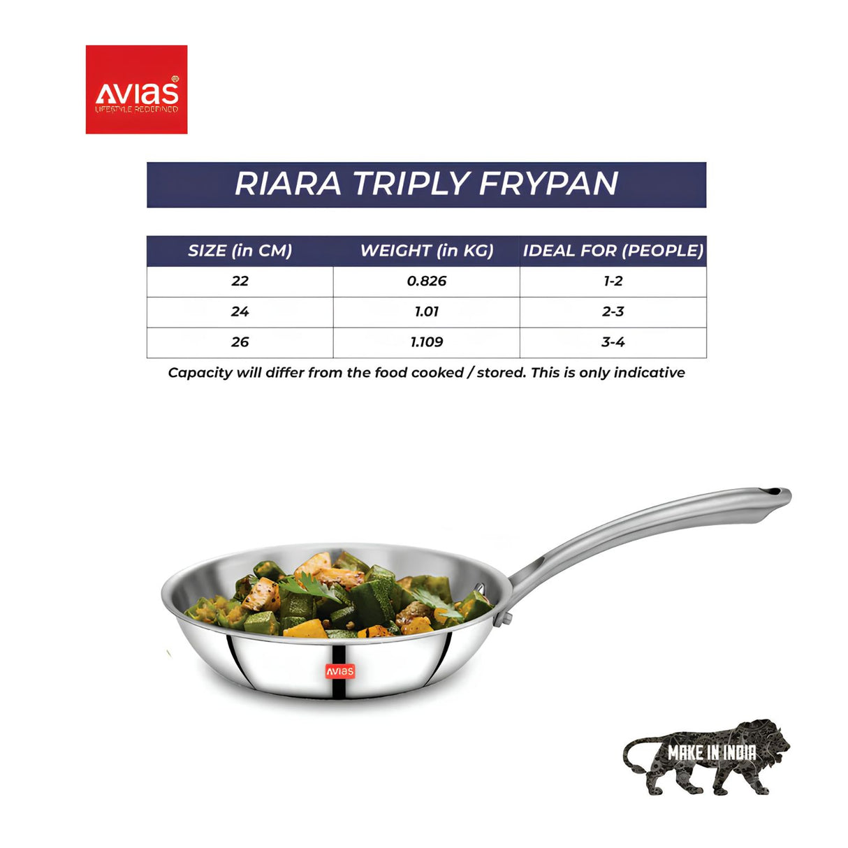 Avias Riara Premium Triply Stainless Steel Fry Pan with SS Lid 22 cm \ 1.25 L_7