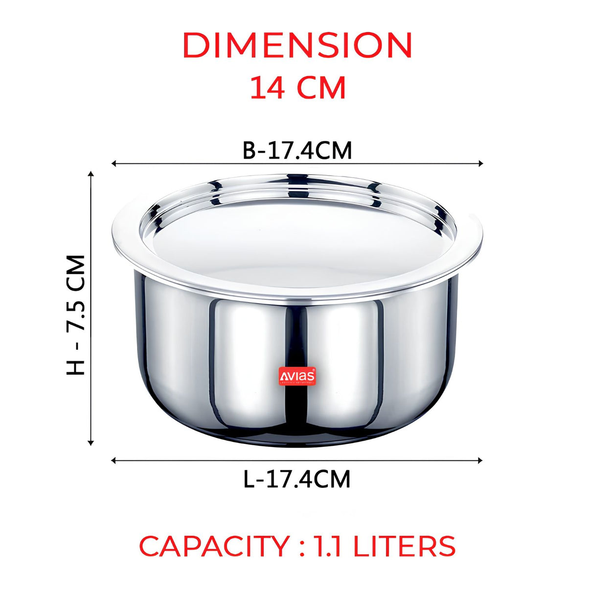 Avias Riara Premium Triply Stainless Steel Tope with SS Lid 14 cm \ 1.1 L_3