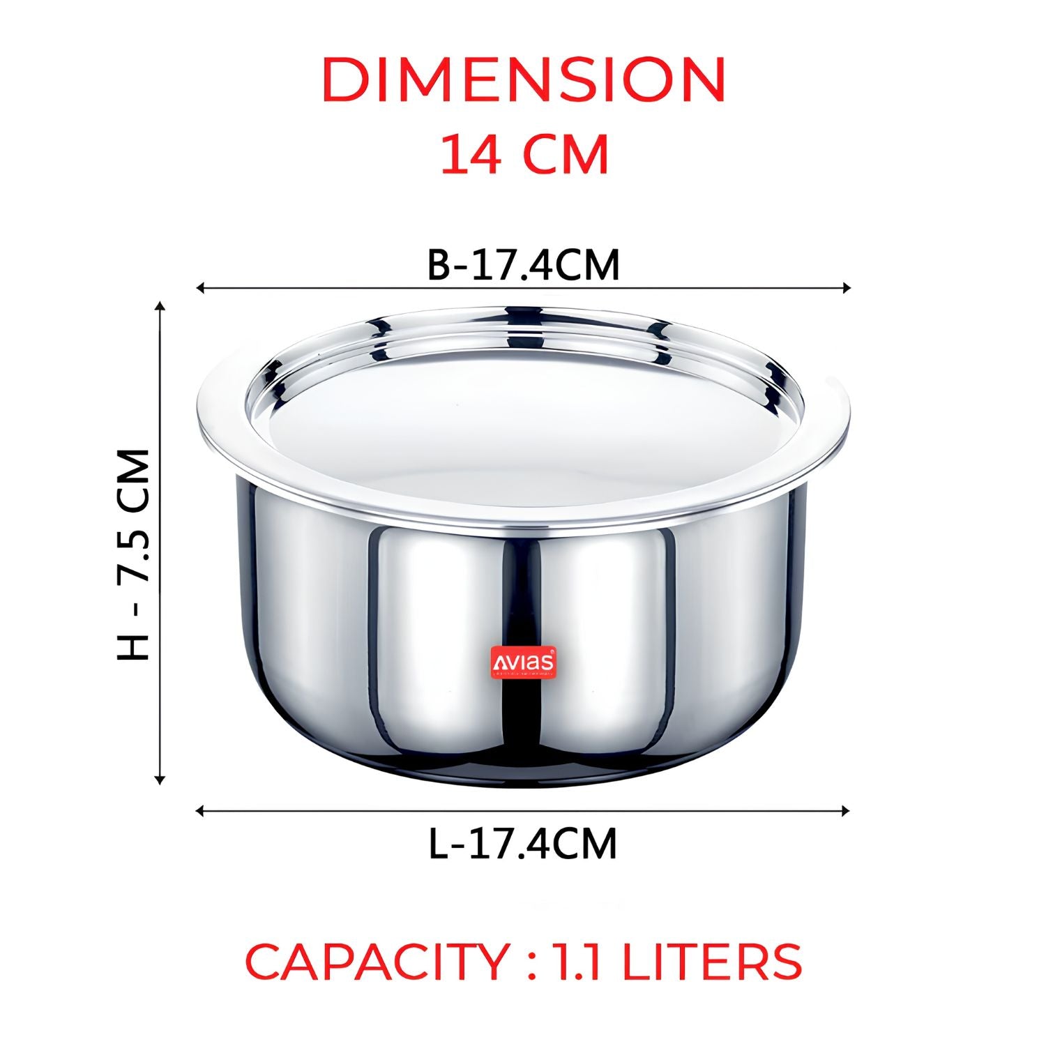 Avias Riara Premium Triply Stainless Steel Tope with SS Lid 14 cm \ 1.1 L_3