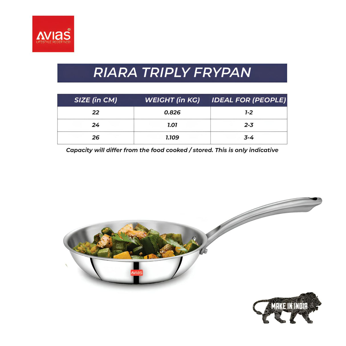 Avias Riara Triply Stainless Steel Fry Pan with SS Lid 24 cm \ 1.5 L_7