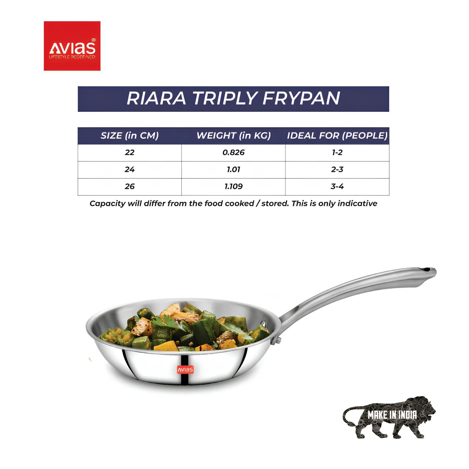 Avias Riara Triply Stainless Steel Fry Pan with SS Lid 24 cm \ 1.5 L_7