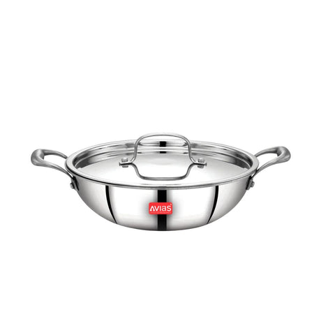 Avias Riara Triply Stainless Steel Kadai with Lid 20 cm  1.5 L_Front View