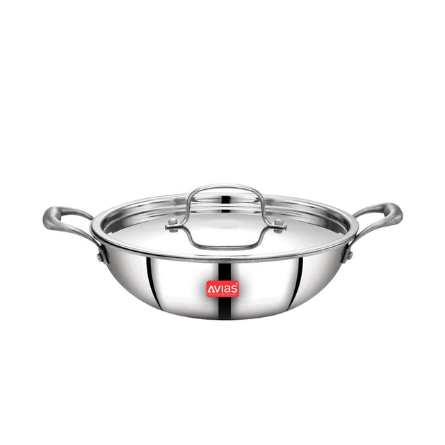 Avias Riara Triply Stainless Steel Kadai with Lid 20 cm  1.5 L_Front View