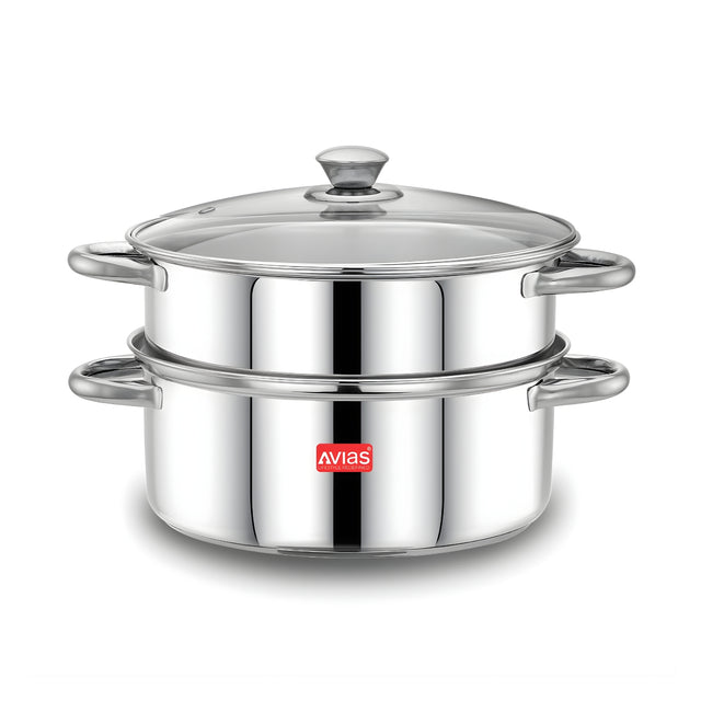 Avias Spectra SS Pot 2 Tier Steamer with Glass Lid - 22 cm_1