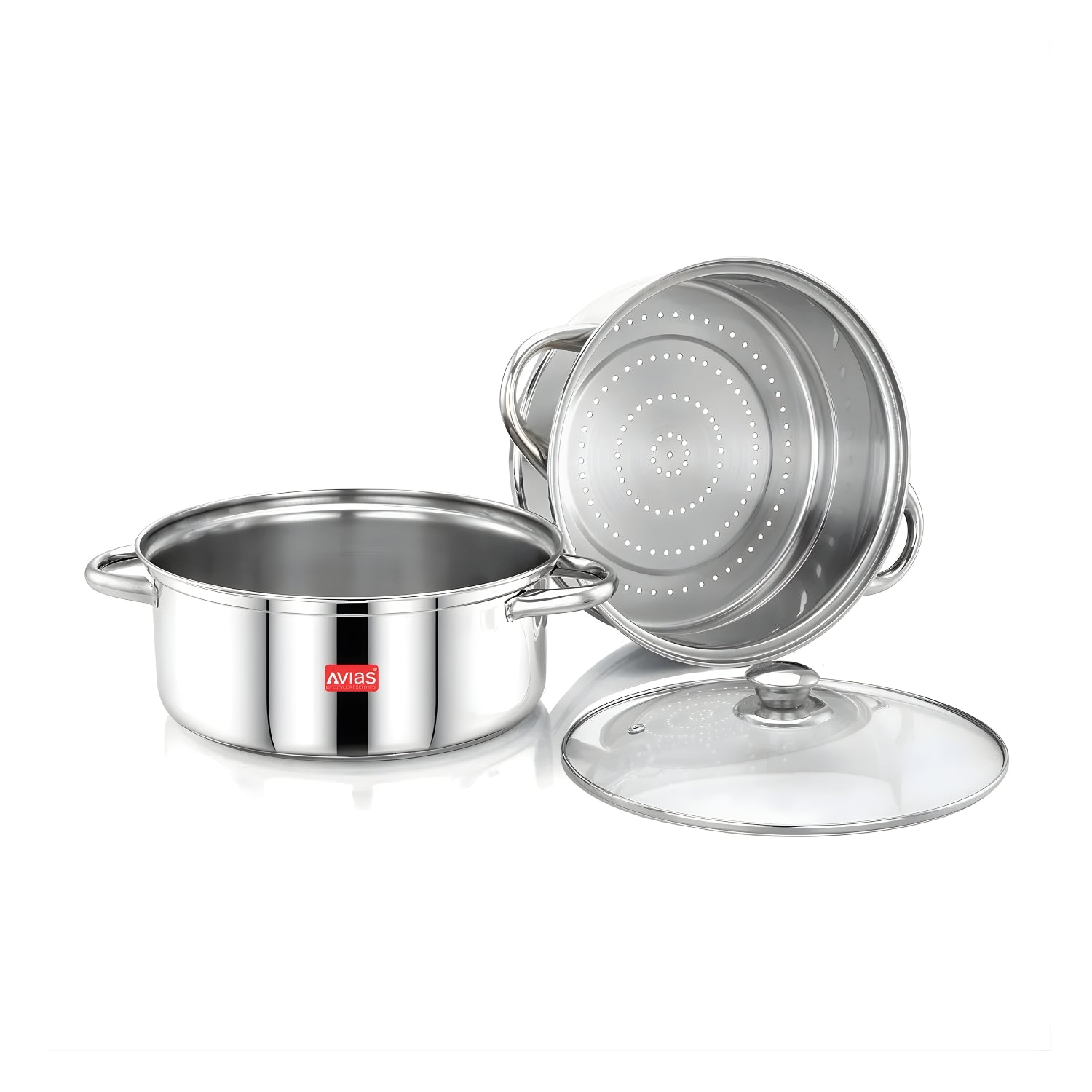 Avias Spectra SS Pot 2 Tier Steamer with Glass Lid - 22 cm_2