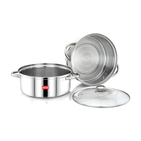 Avias Spectra SS Pot 2 Tier Steamer with Glass Lid - 22 cm_2