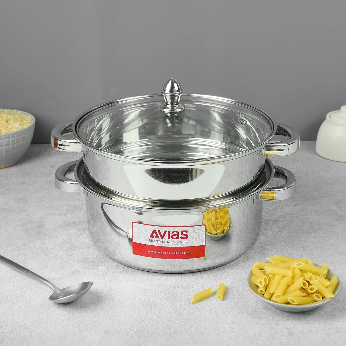Avias Spectra SS Pot 2 Tier Steamer with Glass Lid - 22 cm_5