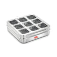 Avias Stainless Steel Square Spice Box with 9 Containers and Acrylic Lid - Large_Front View