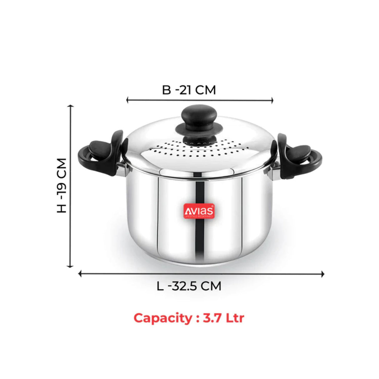 Avias Stainless Steel Strainer Pot Built-in Strainer with SS Lid 3.7 L_3