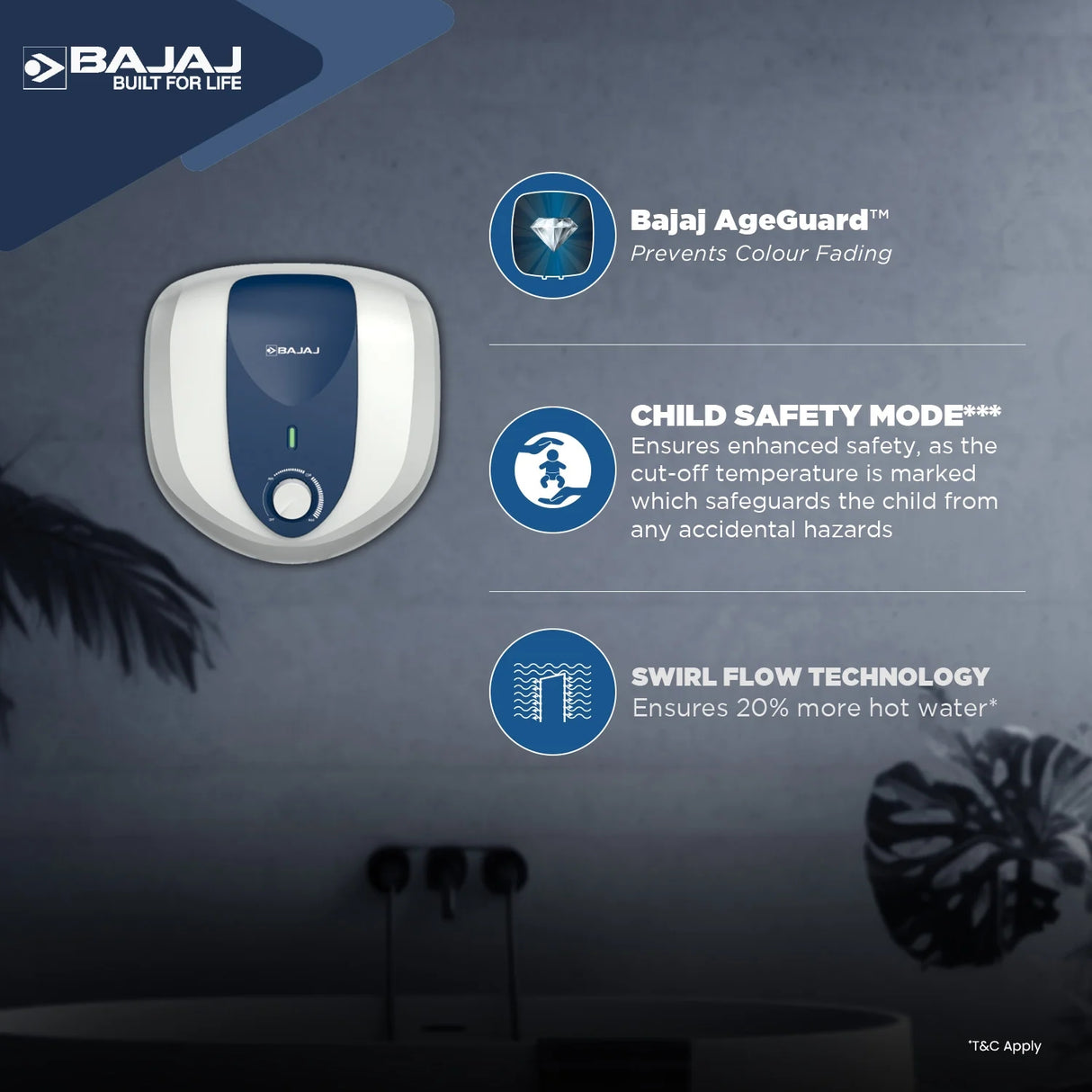 Bajaj Armor Series Pentacle Water Heater 10 L - White with Dark Blue