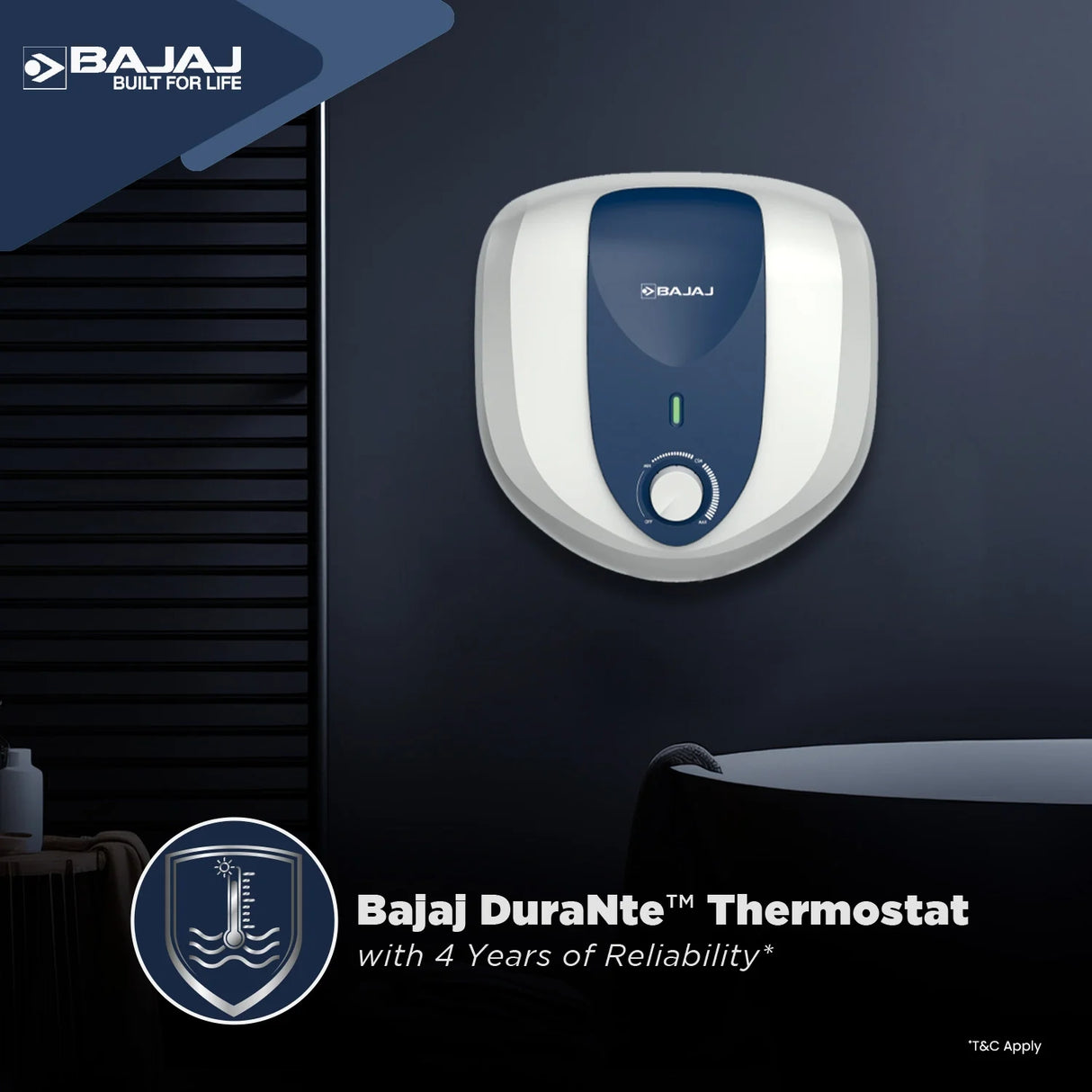 Bajaj Armor Series Pentacle Water Heater 10 L - White with Dark Blue