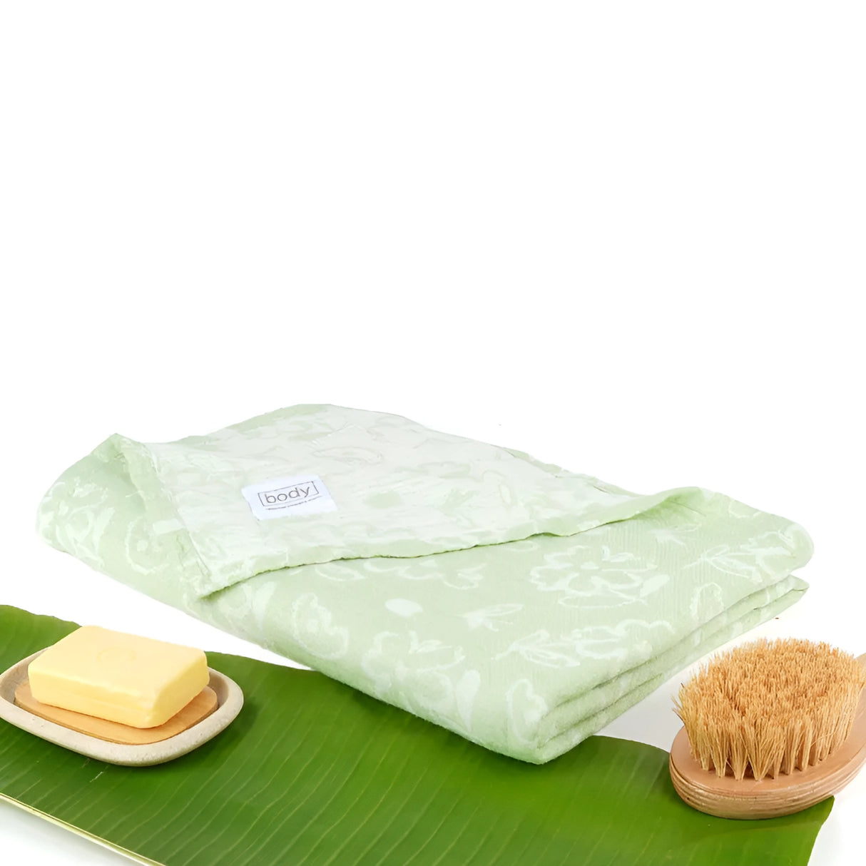 Doctor Towels Banana Jacquard Floral Bath Towel 75 x 150 cm - Pastel Green