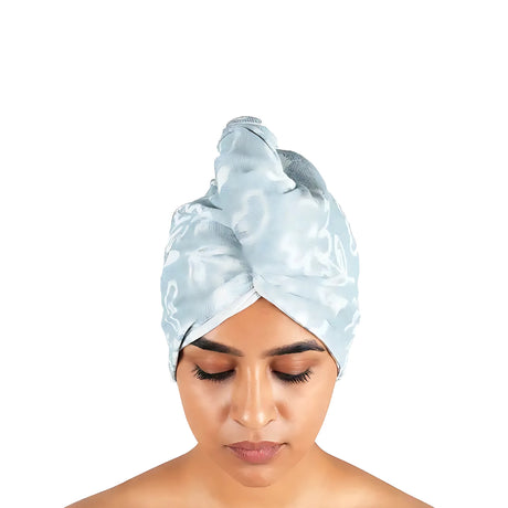 Doctor Towels  Banana Jacquard Floral Hair Towel - Chalk Blue