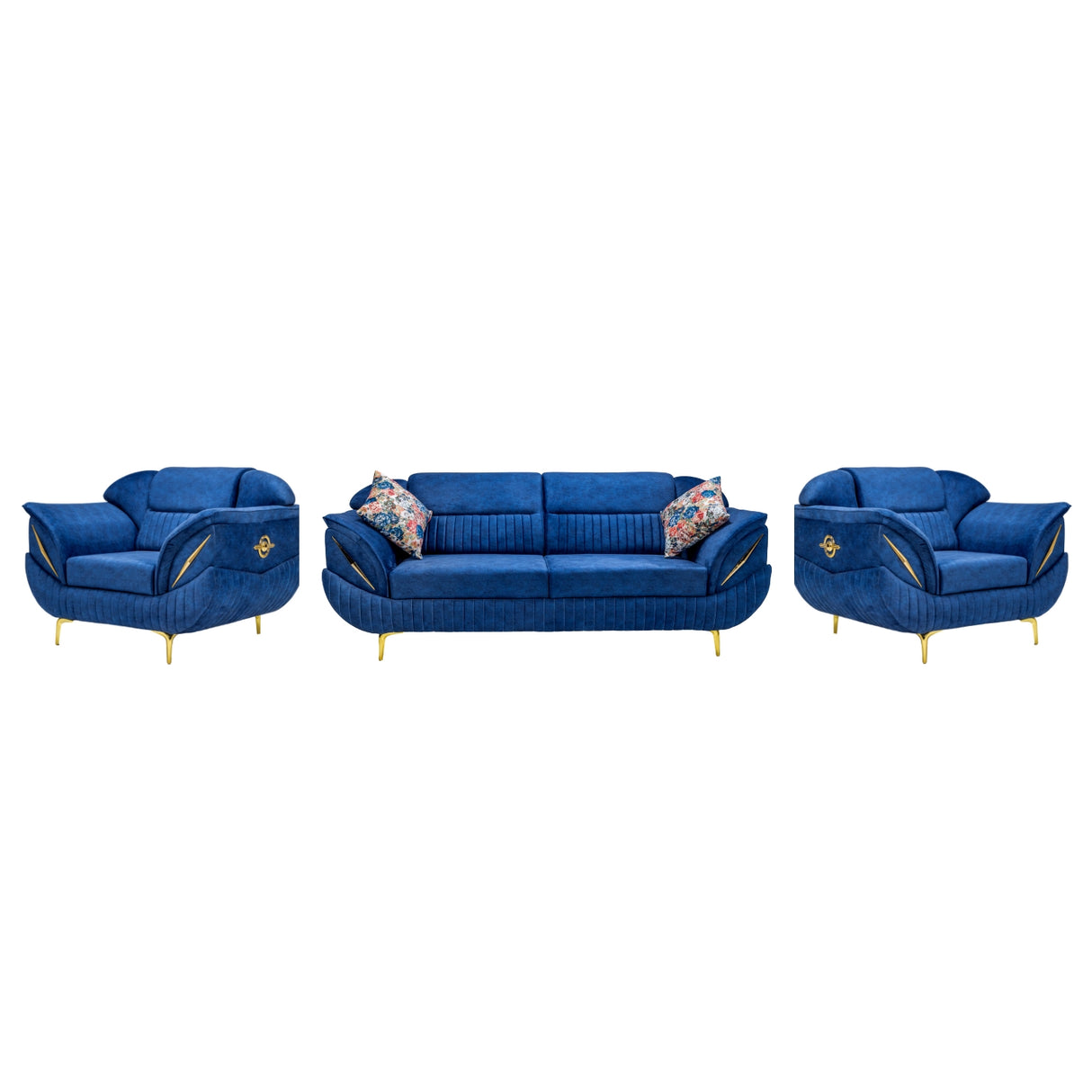 Barcelona Pro Comfort Fabric Sofa Set (3+1+1 Seater) - Blue