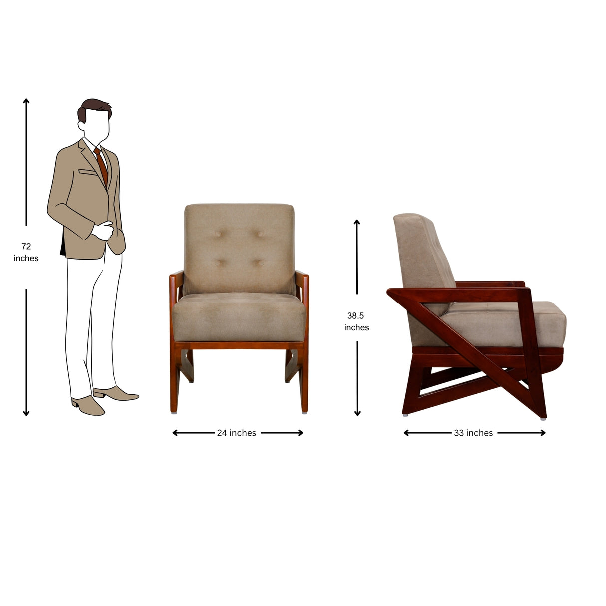 Barnet Wooden Sofa (3+1+1-Seater) - Teak Finish