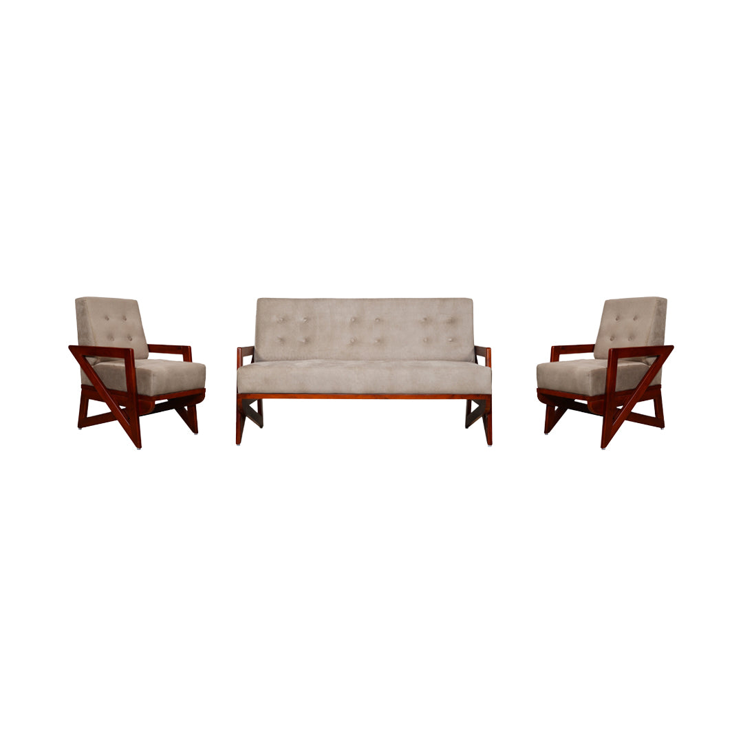 Barnet Wooden Sofa Set (3+1+1-Seater) - Teak Finish_1