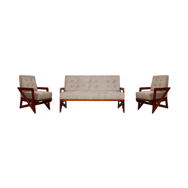 Barnet Wooden Sofa Set (3+1+1-Seater) - Teak Finish_1