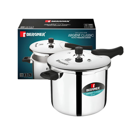 Bergner Argent Classic Triply Pressure Cooker 10 L_Front View
