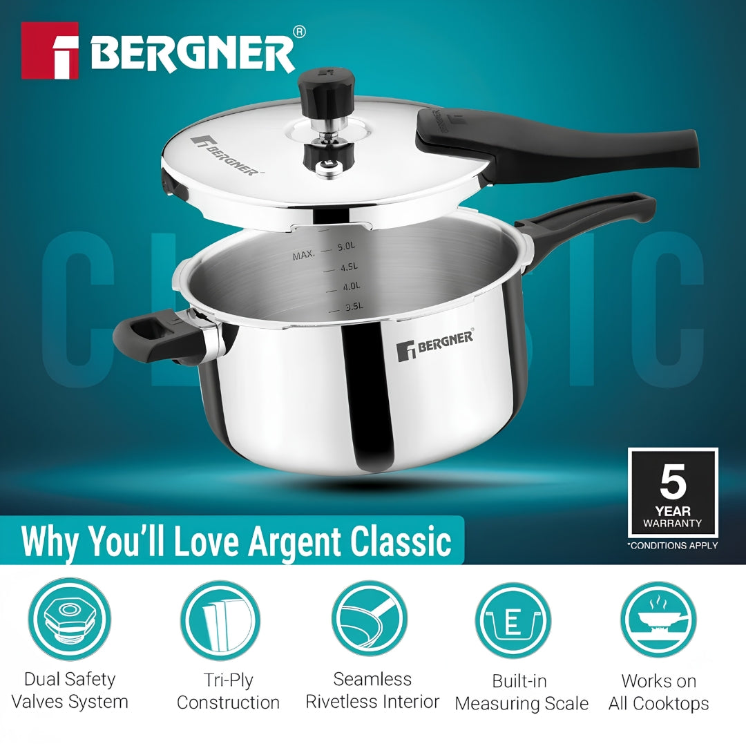 Bergner Argent Classic Triply Pressure Cooker 6.5 L_4