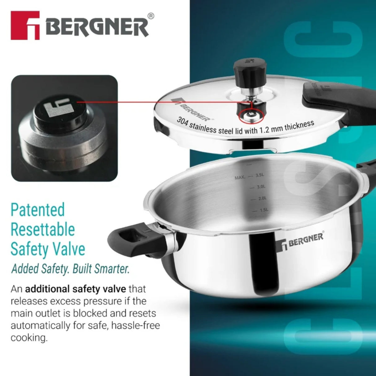 Bergner Argent Classic Triply Pressure Pan Cooker 5 L_5