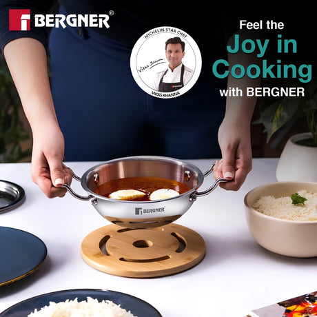 Bergner Argent Junior Chef Triply Stainless Steel Kadai with Lid 16 cm _ 1.1 L _Features1