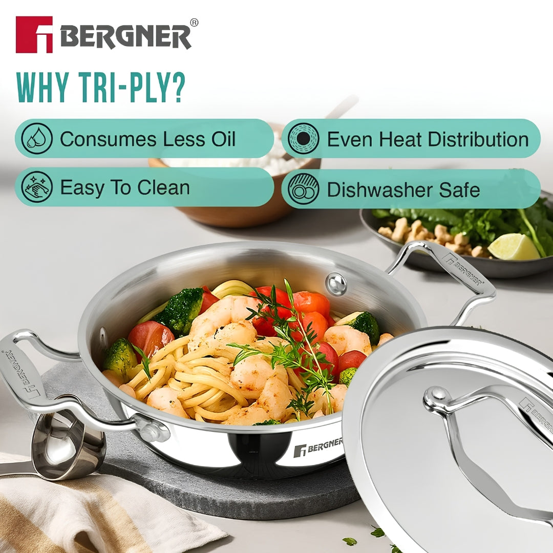Bergner Argent Junior Chef Triply Stainless Steel Kadai with Lid 16 cm _ 1.1 L _Features3