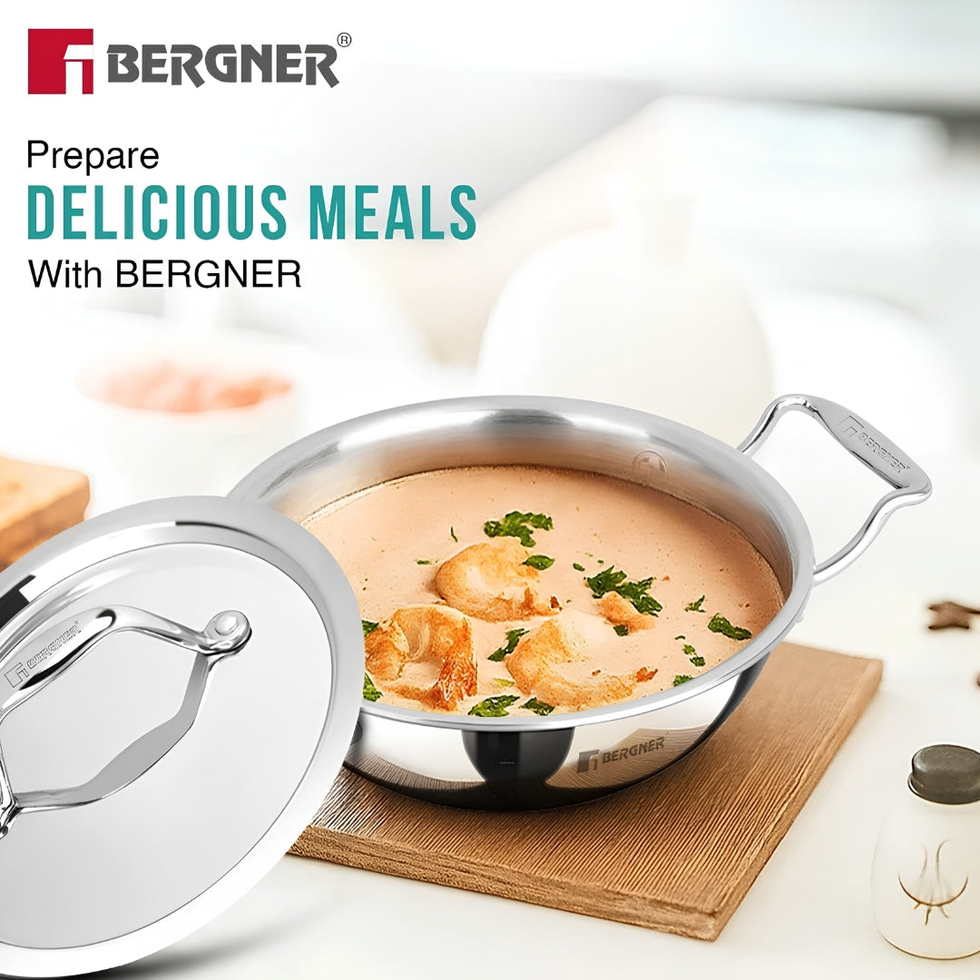 Bergner Argent Junior Chef Triply Stainless Steel Kadai with Lid 16 cm _ 1.1 L _Features5