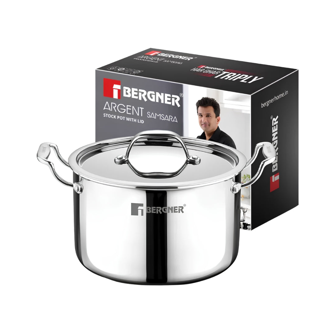 Bergner Argent Samsara Triply Stainless Steel Stock Pot with Lid 22 cm \ 5 L