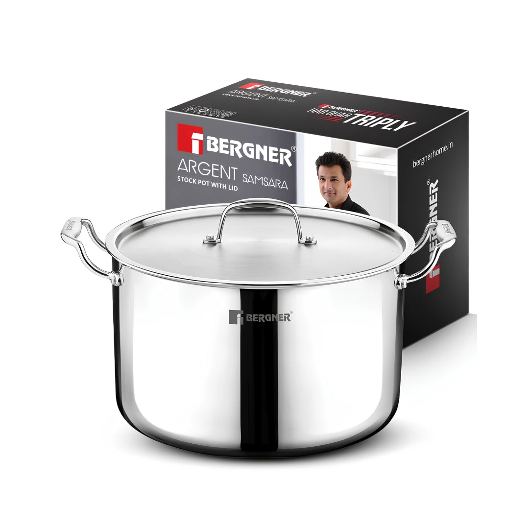 Bergner Argent Samsara Triply Stainless Steel Stock Pot with Lid 24 cm _ 6.8 L_1