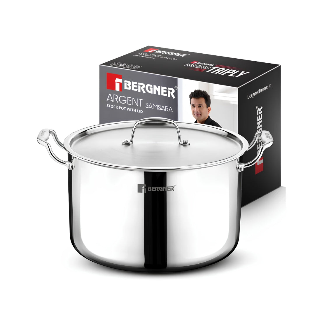 Bergner Argent Samsara Triply Stainless Steel Stock Pot with Lid 28 cm _ 10 L_1