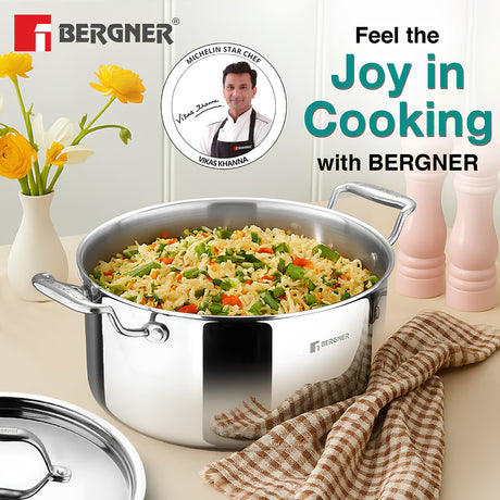 Bergner Argent Triply Stainless Steel Casserole with Lid 20 cm \ 3.1 L_2