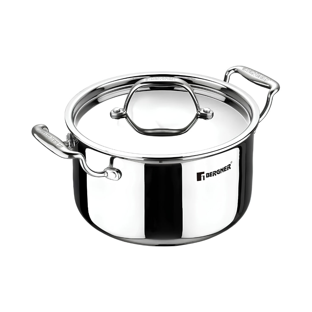 Bergner Argent Triply Stainless Steel Casserole with Lid 22 cm \ 4.1 L