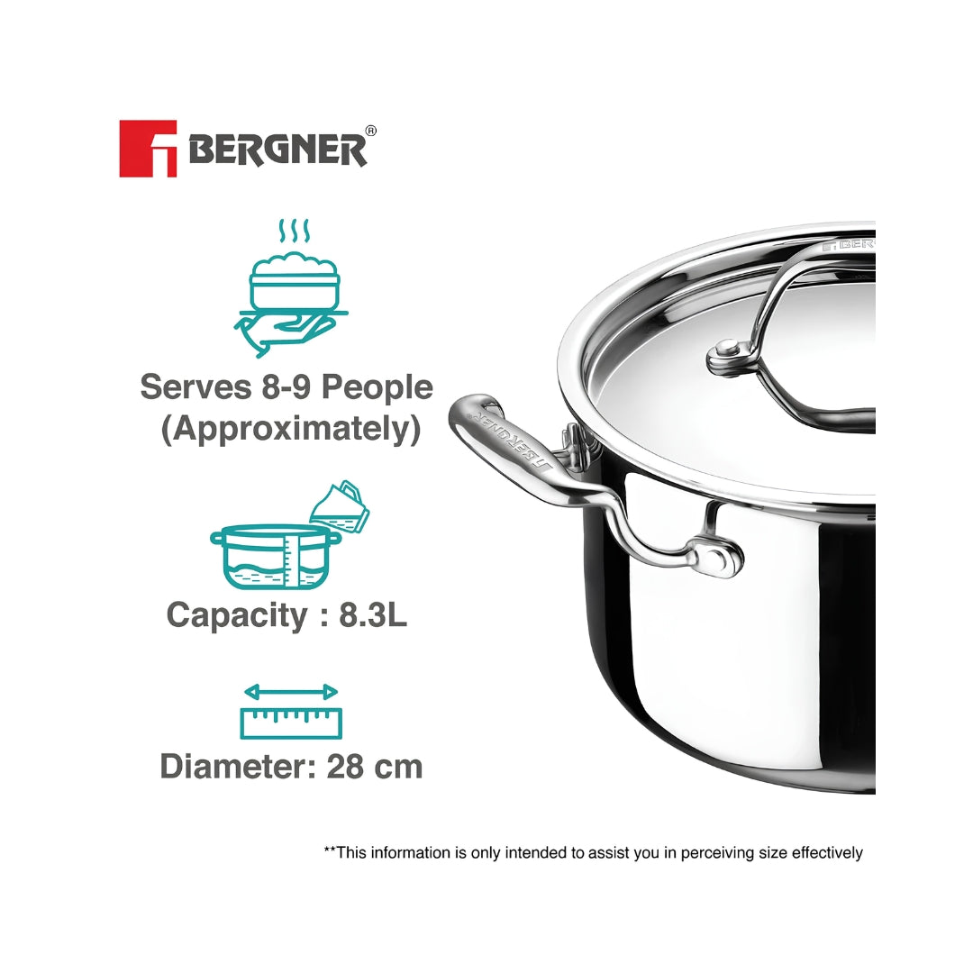 Bergner Argent Triply Stainless Steel Casserole with Lid 28 cm _ 8.3 L_Features3