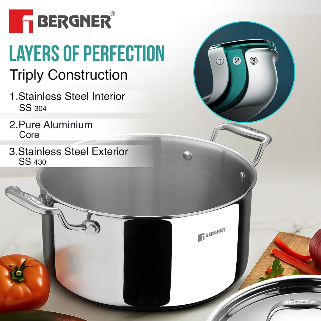 Bergner Argent Triply Stainless Steel Casserole with Lid 28 cm _ 8.3 L_Features5
