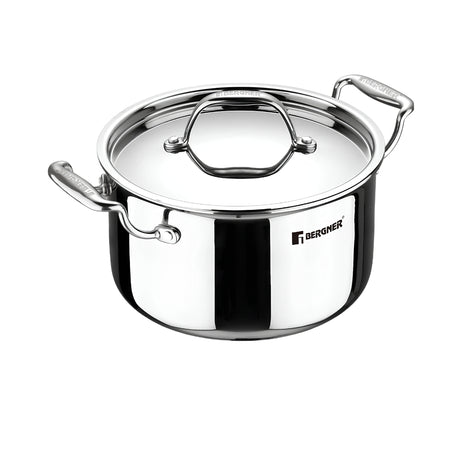Bergner Argent Triply Stainless Steel Casserole with Lid 28 cm _ 8.3 L_Front View
