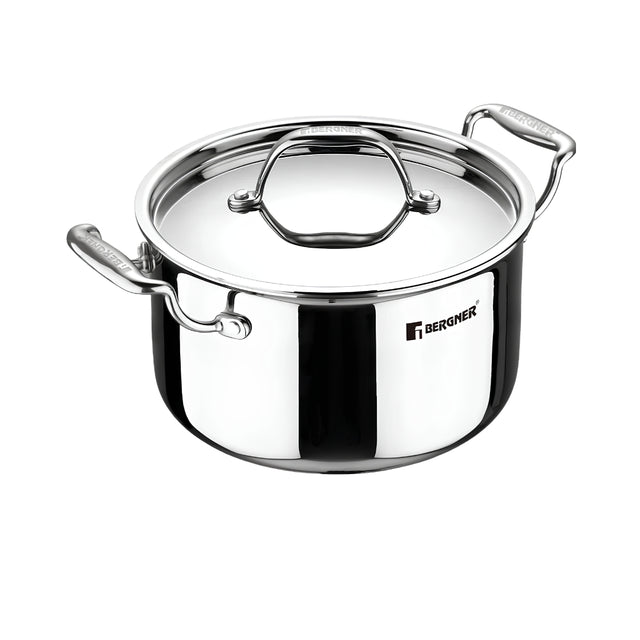 Bergner Argent Triply Stainless Steel Casserole with Lid 28 cm _ 8.3 L_Front View
